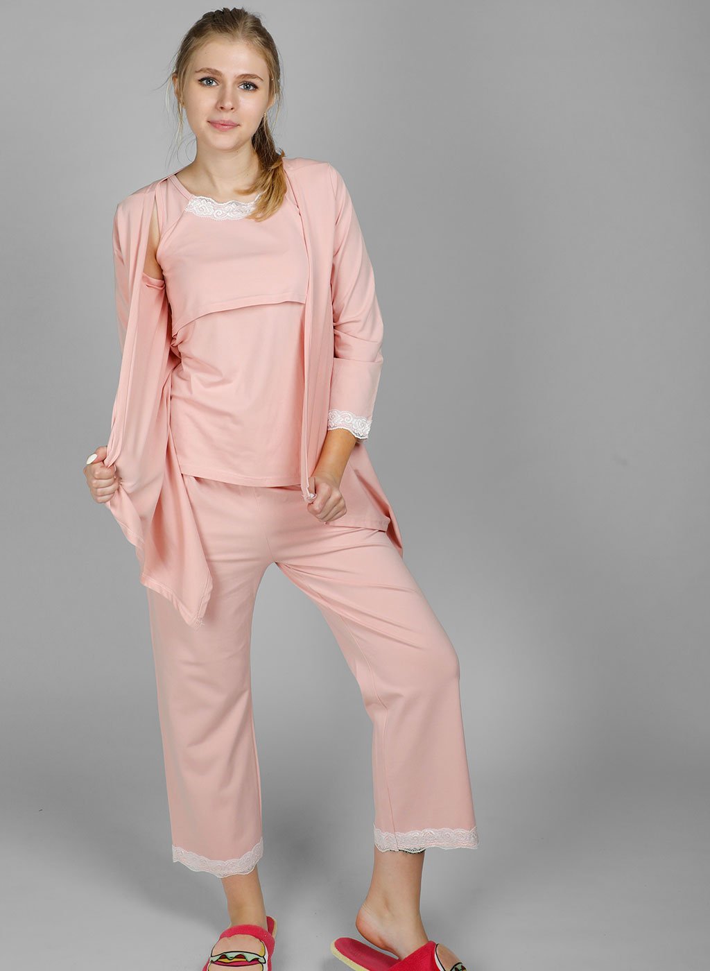 blush pink maternity and nursing pajamas Set