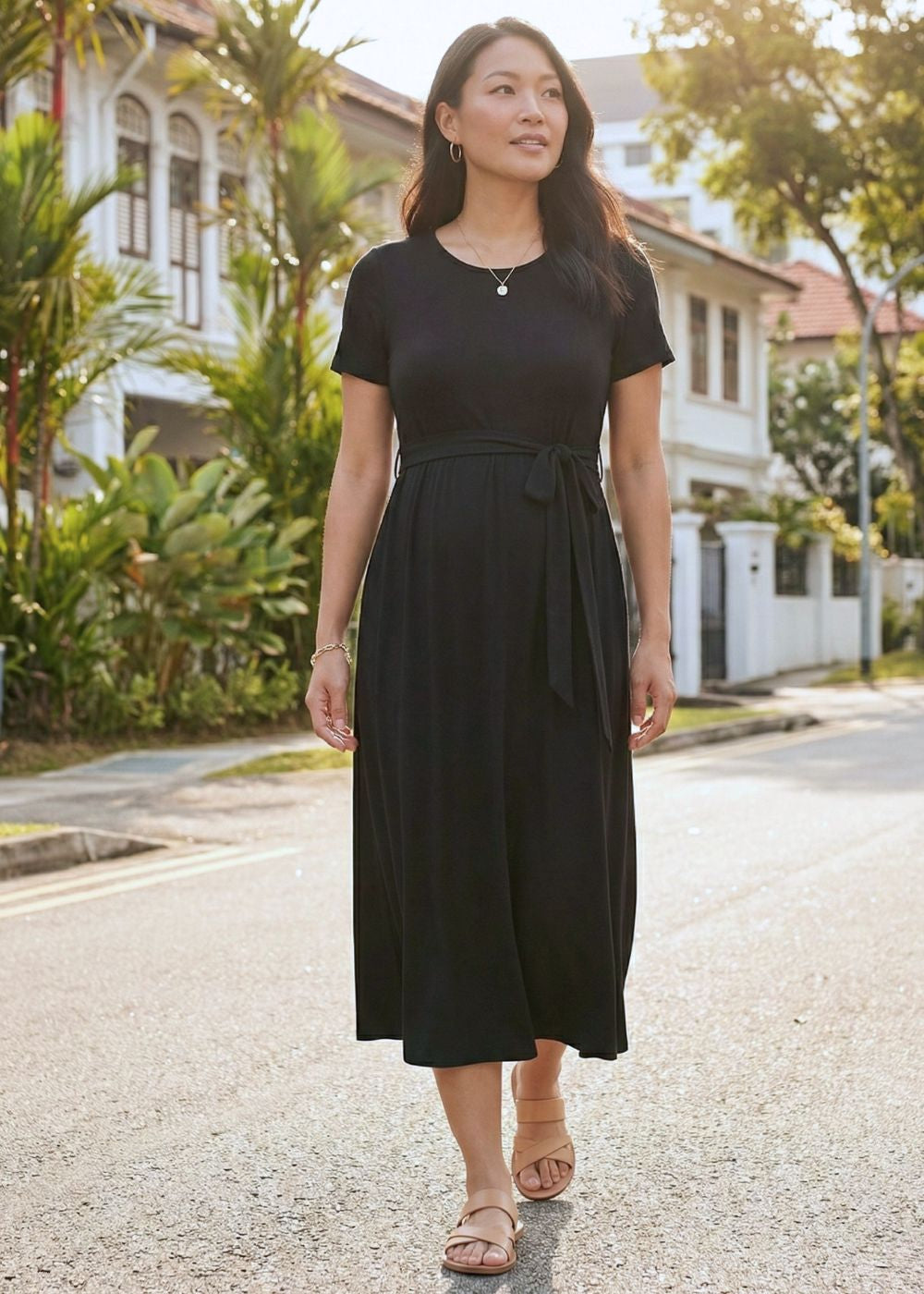 Lightweight Slyvie Black Midi Dress for Moms - Lovemere - Lovemre Lightweight Slyvie Black Midi Dress for Moms - Lovemere - Lovemre
