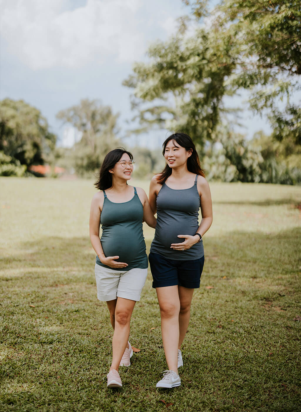 pregnant mums walking together wearing Ellie Cruz Nursing Camisole